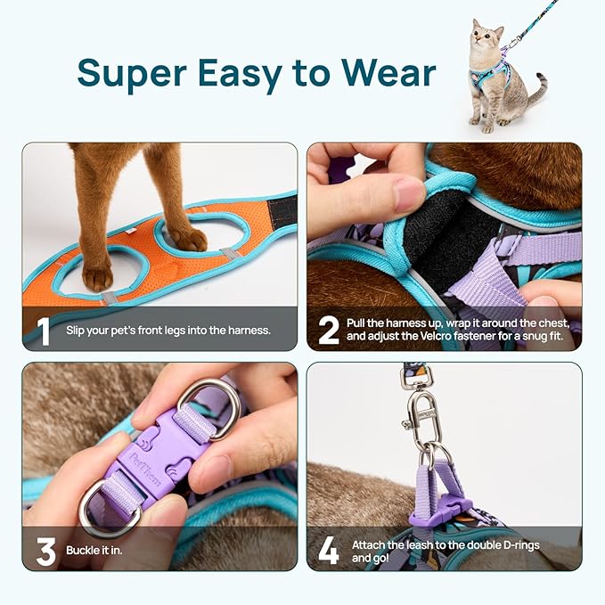 PetThem Upgraded Cat Harness and Leash Set - Step-in Escape Proof Adjustable Cat Harness, Comfortable Soft Lightweight, Reflective Harness for Walking, Travel, Camping (Butterfly Magic, XXS)