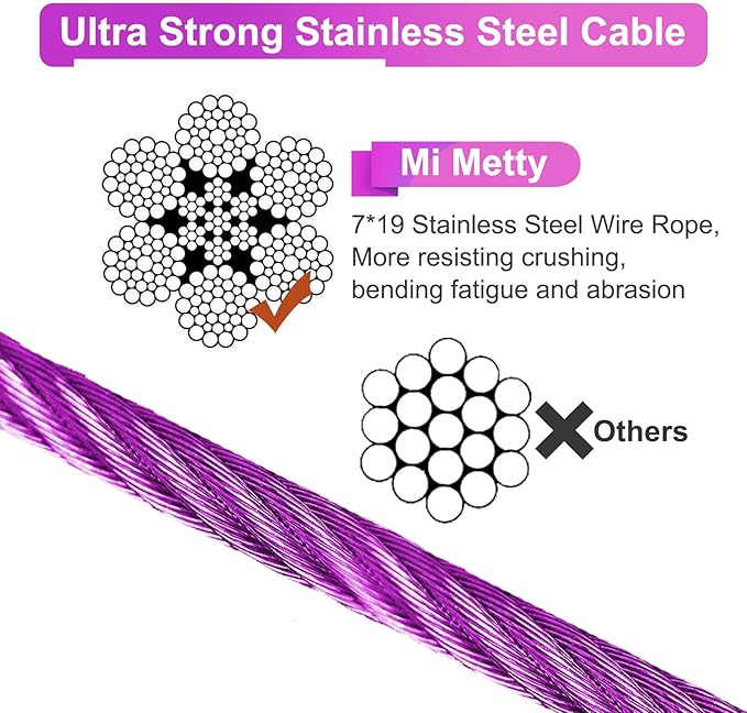 Tie Out Cable for Dogs,10/20/30/50/100FT Dog Leads for Yard Chew Proof,Heavy Duty Tie Out Cable for Large Dogs Up to 125lbs,Dog Runner Tether (Purple, 125Ibs 30ft)