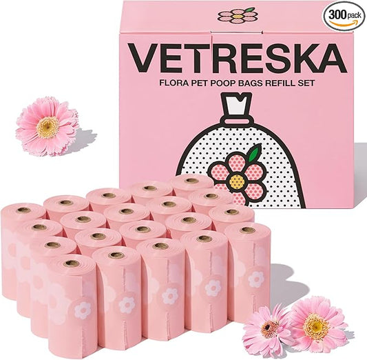VETRESKA Dog Poop Bags Lavender Scented Pet Waste Bags Leak Proof & Extra Thick Waste Bags for Dog Walking and Cat Litter 300 Counts 20 Refill Rolls 9 * 13 inches