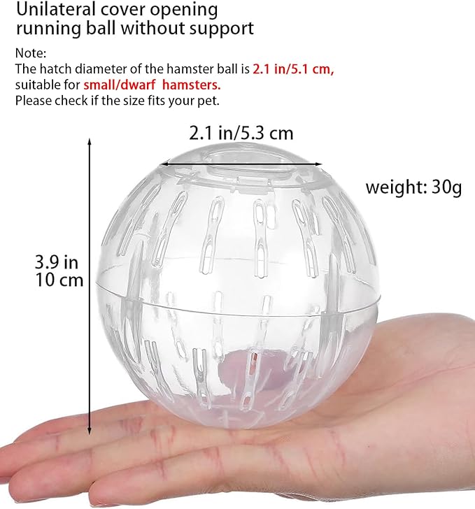 1Pc White-Transparent Plastic Silent Dwarf Hamster Ball, Exercise Ball for Small Animals, Spinner Hamster Running for Sugar Gliders Small Mice Gerbils Hamsters (Diameter 10 cm