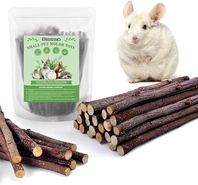 Bissap Apple Sticks for Rabbits, Natural Bunny Chew Toys and Treats for Chinchilla Guinea Pig Hamster Gerbil Small Animals Pet Apple Wood Stick Toys Teeth Grinding (120g/4.2oz)