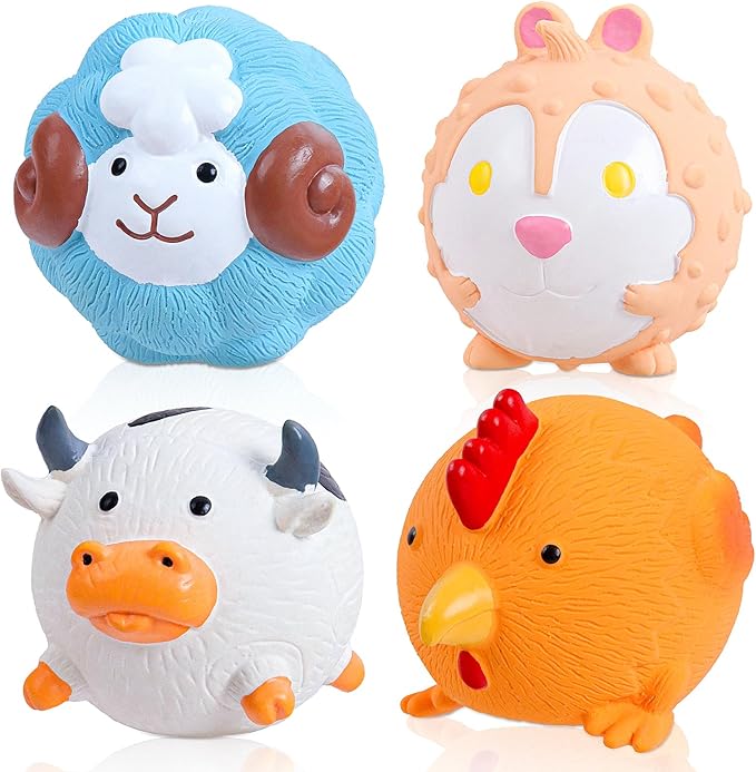 Dog Toys Squeaky, Interactive Latex Rubber Cute Animal Pet Toy Pack Squeak Balls for Puppy Small Medium Breed Dogs