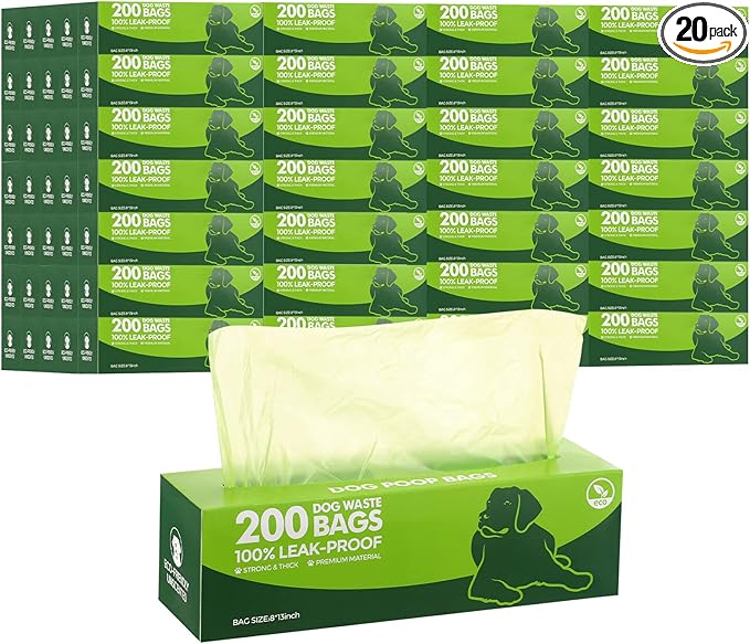 Sherr 20 Boxed Rolls 4000 Counts Dog Poop Bags Bulk Leak Proof Dog Waste Bags Universal Pet Doggy Waste Poop Box for Puppy Pets Outdoor Walking and Travel, 20 Rolls of 200(Green)
