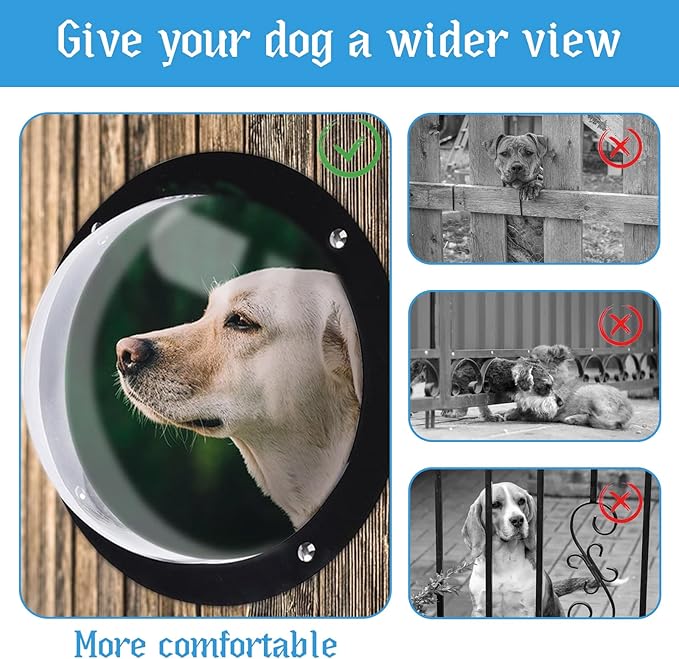 2 Pack Dog Fence Window with Air Holes Clear Pet Bubble View Dome Door Peek Small Round Window for Doggie/Cat/Horse Outside Playground Garden Diameter 12.44 Inch Deep 4.92 Inch
