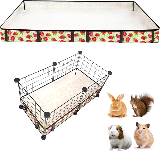Guinea Pig Cage Liner，Washable Waterproof Oxford Cloth Cage Liners for Small Animals,Hamster Chinchilla Hedgehog Rabbit And Other Small Animals Not Include Cage (C&C 1x2(12x24 inches), Strawberries)