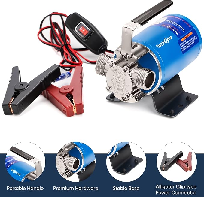 TecHome 12V Water Transfer Pump Water Pump Portable Electric Utility Pump. | 1/10HP 330GPH，with ON/OFF Switch and Suction Hose Kit.