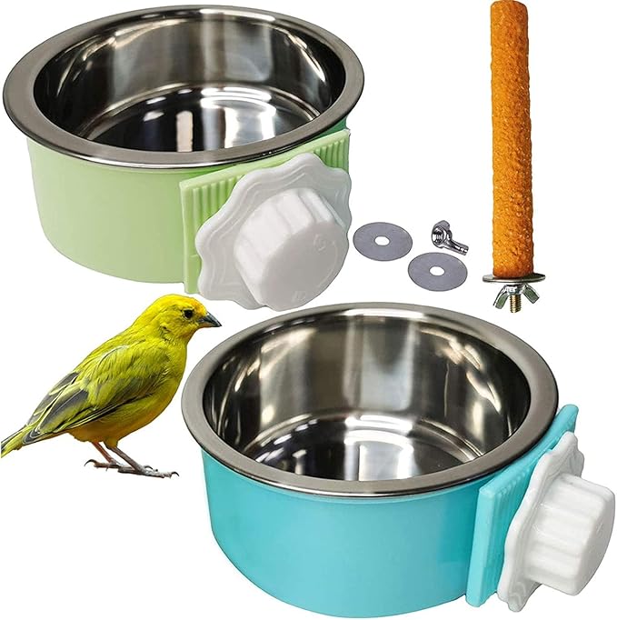 PINVNBY Bird Feeding Dish Cups, Detachable Stainless Steel Bowl, Eco-Friendly Plastic Bowl, Water and Food Bowl, Easy Installation, Prevents Upsetting, 1 Pcs