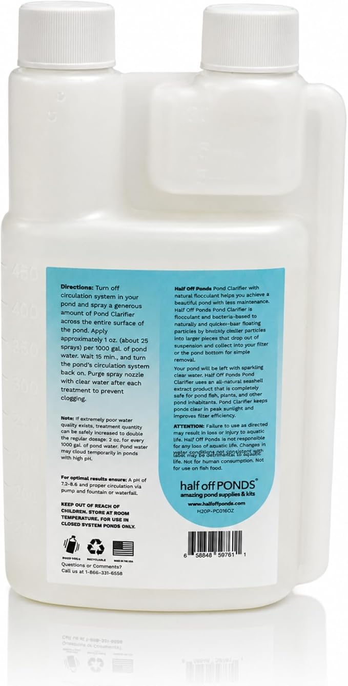 Natural Pond Flocculant for Cloudy Water & Suspended Particles, 16 oz | Natural flocculant, binds suspended particles, clears cloudy water, improves filter performance, fish and plant safe