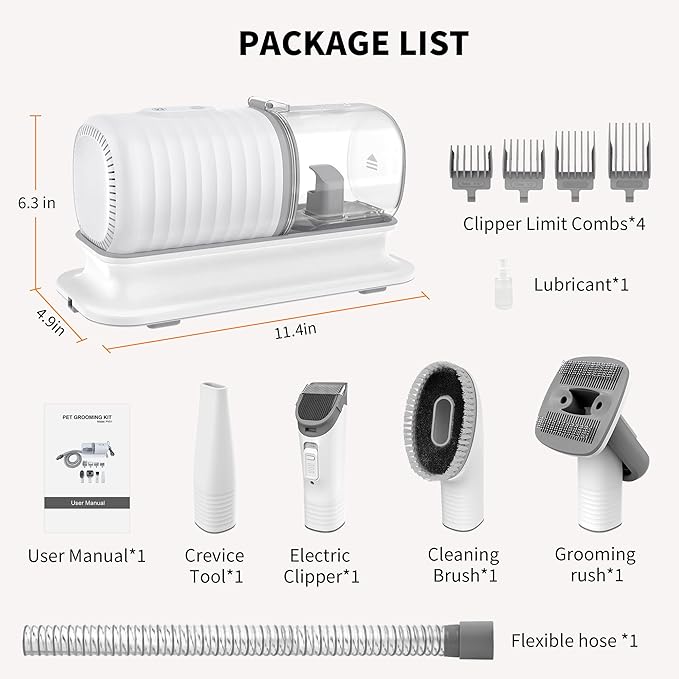 binROC Dog Grooming Vacuum Kit, Pet Grooming Vacuum with Electric Dog Hair Clipper, Grooming Brush, Cleaning and Crevice Tool with 1.5L Dust Cup 5 Grooming Tools for Shedding Pet Hair, Home Cleaning