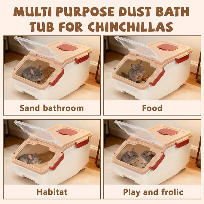 Extra Large Chinchilla Sand Bath Container Kit, Plastic Chinchilla Dust Bath House with Wash and Care Accessories, Dust Bathtub for Hamster Hedgehog Guinea Pig and Other Small Animals
