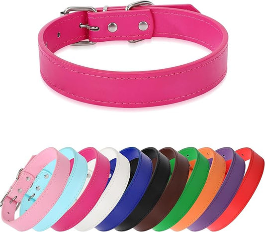 Rose Red Soft Leather Dog Collar for Small,Medium, Large Dog, Comfortable and Adjustable (Wide: 0.75'' for Dog's Neck: 10''~14'', Rose Red, M)