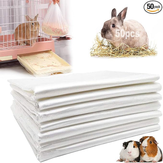 50 Pcs Disposable Rabbit Cage Liner, 35'' X 27'' Large Bunny Cage Tray Liners Clear Plastic Guinea Pig Toilet Film for Bunnies Ferrets Chinchillas Birds Small Animal - Leak Proof & No Mess