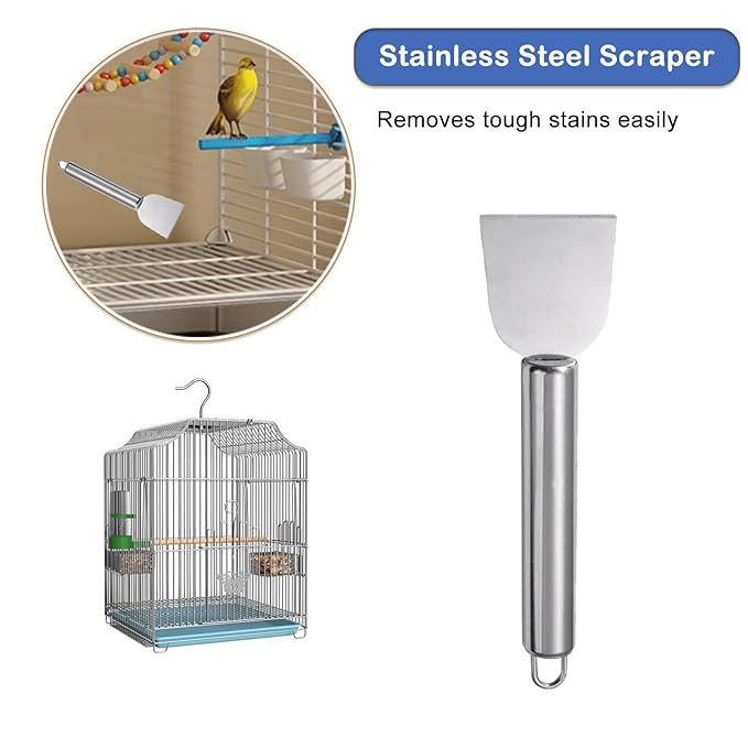 6 PCS Bird Cage Cleaning Kit Stainless Steel Scraper Fork Wire Brush Dustpan Set for Pet Cage