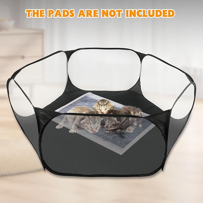 Rypet Guinea Pig Playpen - Breathable & Transparent Pet Playpen Pop Open Outdoor/Indoor Exercise Fence, Portable Yard Fence for Guinea Pig, Rabbits, Hamster, Chinchillas and Hedgehogs（Black）