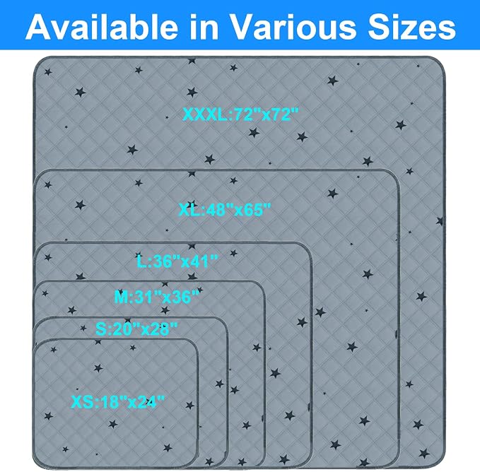 RIOUSSI Washable Pee Pads for Dogs, Reusable, Absorbent, Leakproof, Non Slip Pet Puppy Pads for Potty Training. Gray Stars, 48x65 Inch(1pack)