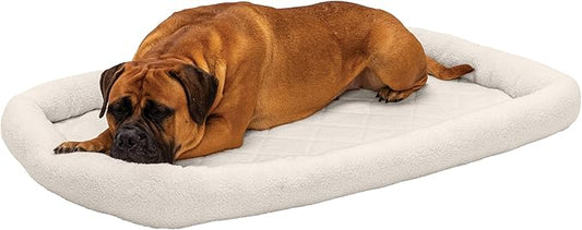Furhaven Dog Bed for Large Dogs, 100% Washable, Sized to Fit Crates - Sherpa Fleece Bolster Crate Pad - Cream, Jumbo/XXL
