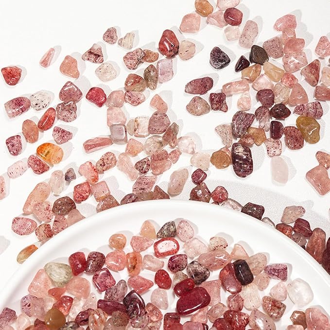 Erliway Natural Strawberry Quartz Tumbled Chips Crushed Crystal Stone 7-9mm | Polished Healing Crystal Chips Healing Reiki Crystal Jewelry Making Home Decoration, Aquarium, Vase Fillers, Plants Décor