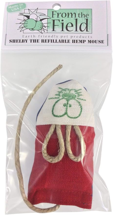 From The Field | Shelby The Hemp Mouse Cat Toy | Natural Hemp Fabric | Filled with Organic Catnip, Biodegradable, Eco-Friendly, Durable, USA-Made, Safe Non-Toxic (Refillable Shelby)