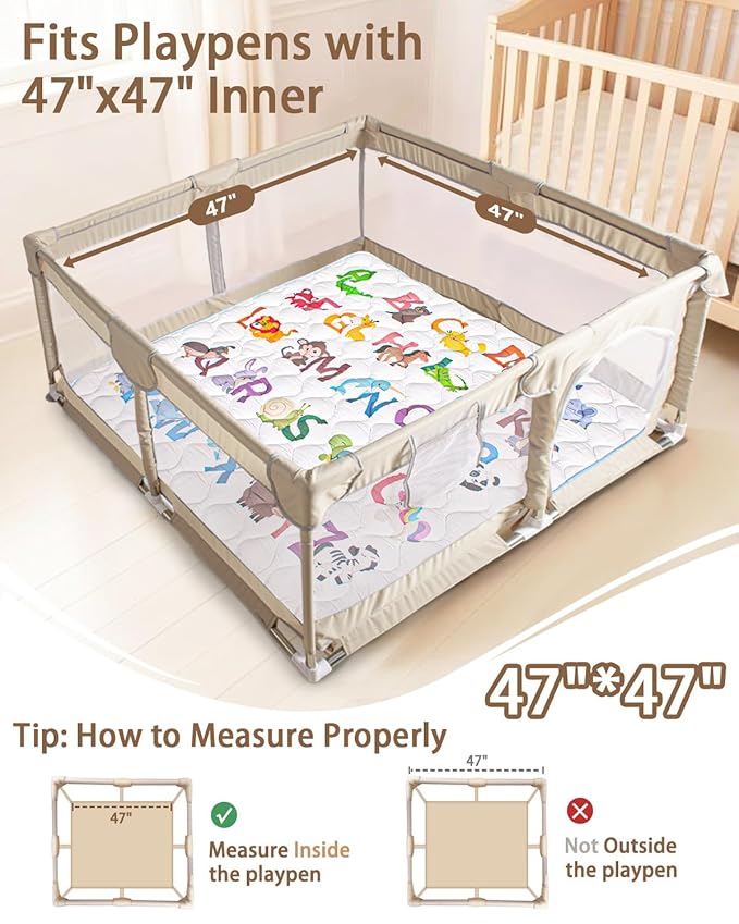 Baby Play Mat, 47x47 Mat with Super Soft Touch, Activity Mats with Upgraded Anti-Slip Bottom, Machine Washable Crawling Playmat for Floor & Picnic(Animal Alphabets)