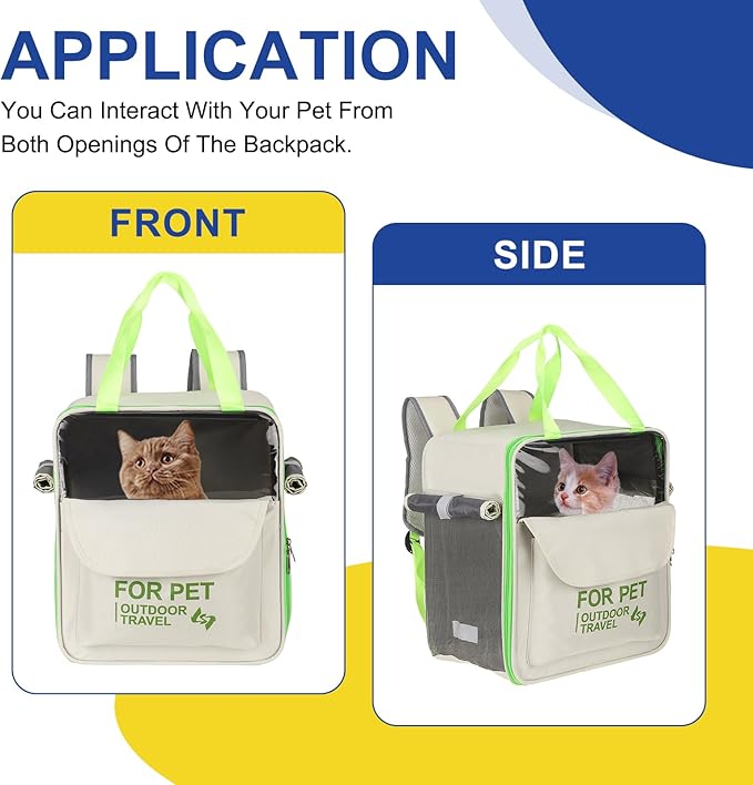 Pet Backpack Carrier, Portable and Ventilated, Oxford Cloth, Dogs Cats and Small Animals Travel Bag 13.39" Up to 16.5 Lbs, (Beige), Intended for Hiking/Camping/Traveling