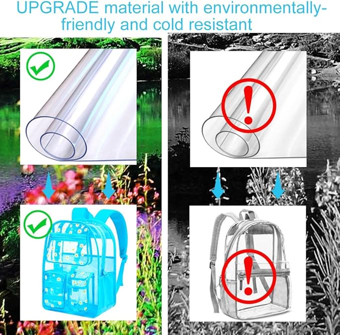 CCJPX 3Pcs Clear Backpack for Girls, School Transparent Bookbag, Heavy Duty See Through Backpacks for Teens Elementary