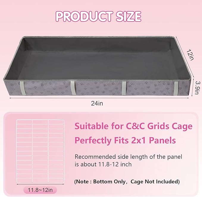 Funfurry Waterproof Guinea Pig Cage Liner,Washable Tarp Bottom Base,Cage Liners for Small Animals,Hamster Chinchilla Hedgehog Ferret Rabbit. (Dark Grey-Paw, 12" X 24")