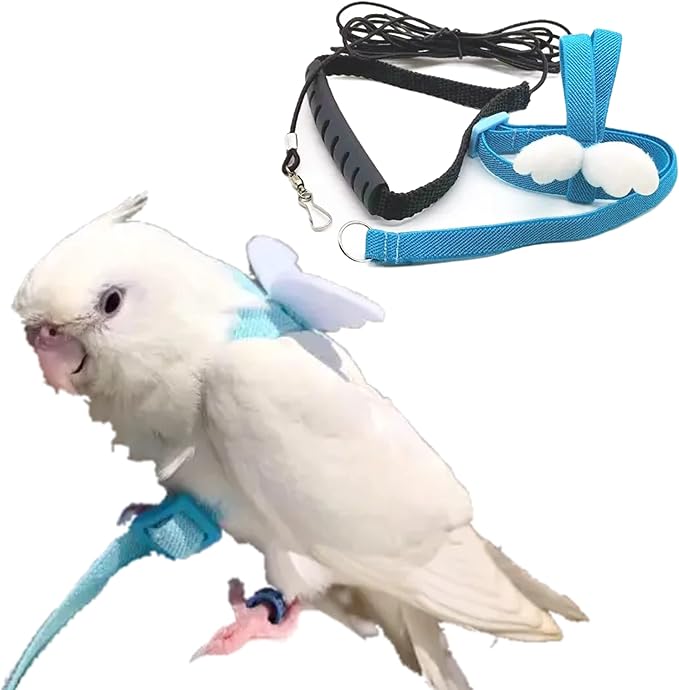 Pet Parrot Bird Harness Leash Adjustable Bird Flying Harness Traction Rope with Cute for Parrots Budgerigar Lovebird Cockatiel Mynah Outdoor Training Toy (Cockatiel/Green-cheeked Conure,White)