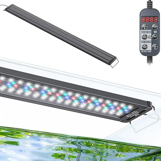 Pawfly 46W 24/7 Aquarium LED Light for 48" to 54" Tanks Extendable Fish Tank Light with Full Spectrum White Blue Red Green Lights with D/N Mode Single Color Effects Timer and Adjustable Brightness