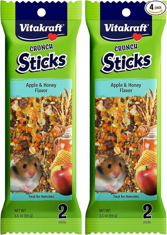 Vitakraft Crunch Sticks Hamster Treats Apple and Honey Flavor - Wholesome Crunchy Chew Sticks for Hamsters and Gerbils - Enrichment Chew Toy with Natural Wood Core, 2 Count (Pack of 2)