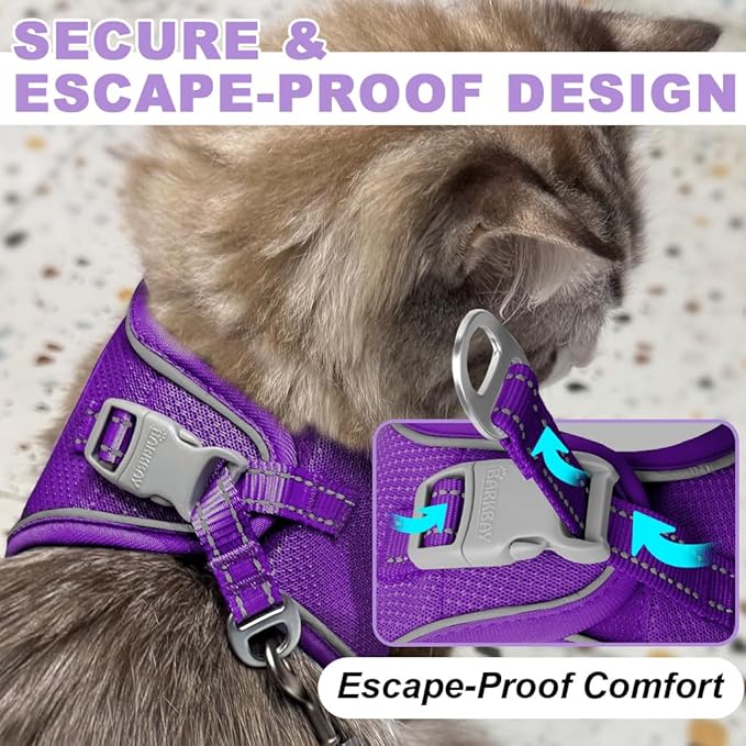 Cat Harness and Leash Set,Escape Proof Kitten Harness,Step in Adjustable Soft Lightweight,Easy Control,Reflective Strips Comfortable for Walking Travel(Purple,XS)