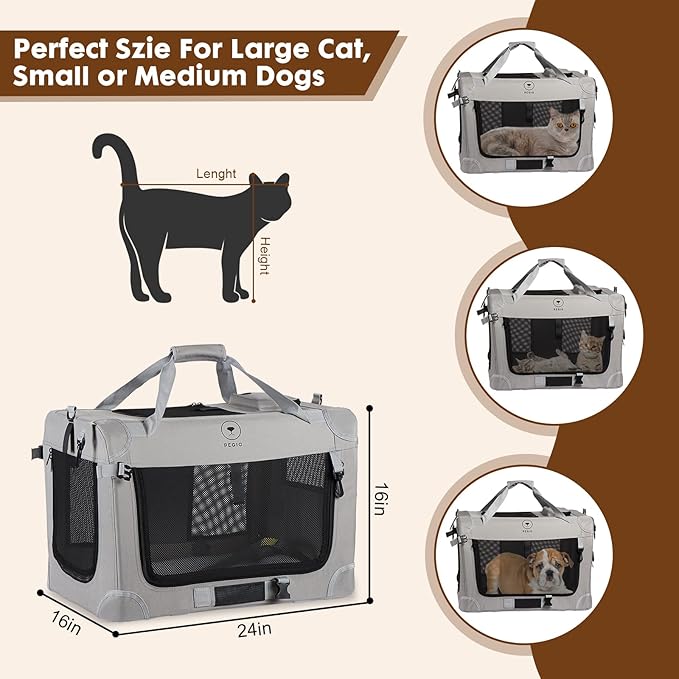 PEGIC Extra Large Cat Carrier for 2 Cats, Portable Soft Sided Large Pet Carrier for Traveling, Indoor and Outdoor Uses, 24"×16"×16" (X-Large)