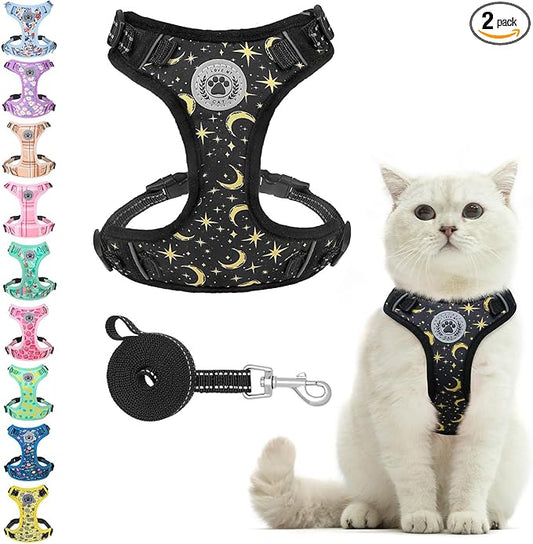 BEAUTYZOO Cat Harness and Leash Set for Walking Escape Proof, Neck Release Adjustable Harness for Kitten Puppy Small Medium Large Cats, Soft Cute Easy Control Small Cat Harness for Cats Boy and Girls