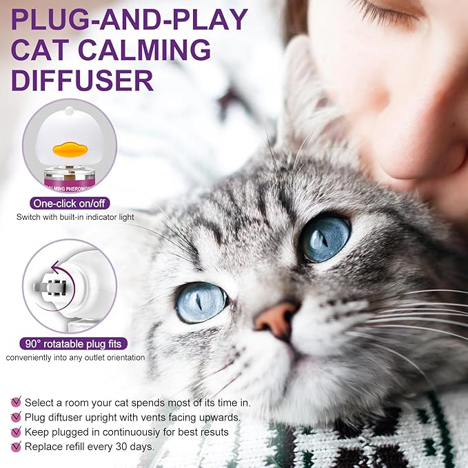 Cheerdog Cat Pheromones Calming Diffuser Relieve Anxiety Stress Cat Calming Diffuser Comfort for Cats 3 Refills, Reduce Fighting and Scratching Calm Relaxing Fits All Cats