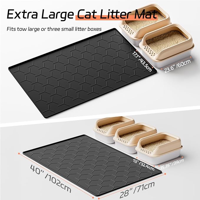 Bulkniu Extra Large Silicone Cat Litter Mat, Waterproof/Urineproof, Litter Recycling, Easy to Clean, Soft on Kitty Paws (28"X40"-Black)