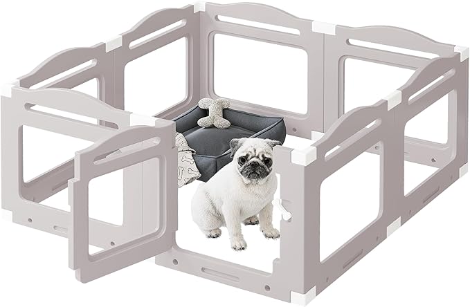 Acrylic Dog Playpen Indoor, Puppy Cat Small Pet Play Pen, 50.8" L x 50.8" W x 23.6" H Clear PlayPen for Cat Rabbit Ferret, Dog Fence Crate Whelping Cage (Apricot Gray, 8 Panel)