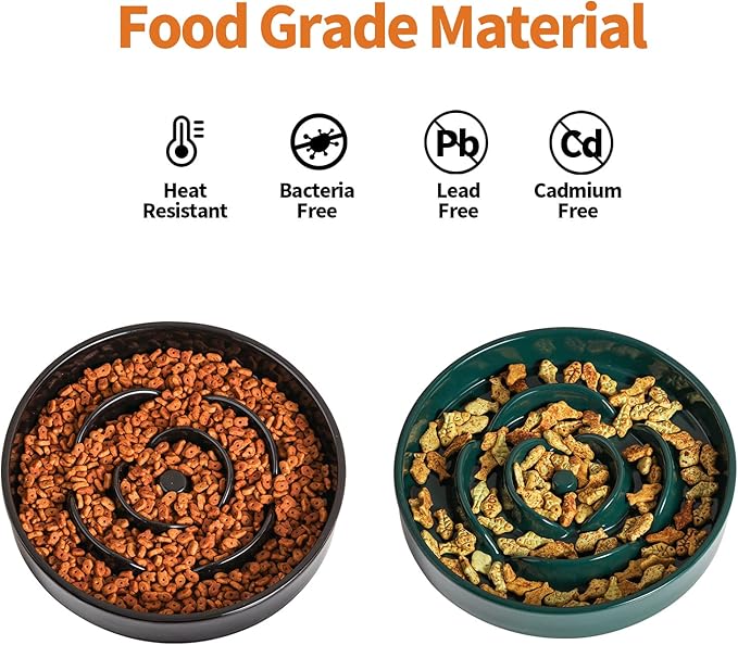 8.66 in Green Ceramic Slow Feeder Dog Bowl for Medium and Large Breed,Pet Feeding Dog Food Water Dish Heavy Weighted,Puppy Bowl for Fast Eaters,Puzzle Slow Eating Dish Modern Cute