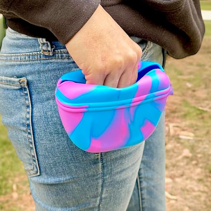 SparkDog K9 Snack Sack – Clip-On Silicone Dog Treat Pouch with Magnetic Closure, Hands-Free Training Bag for Walks, Obedience, Agility, Puppy & Dog Training Accessories (Blue Swirl)