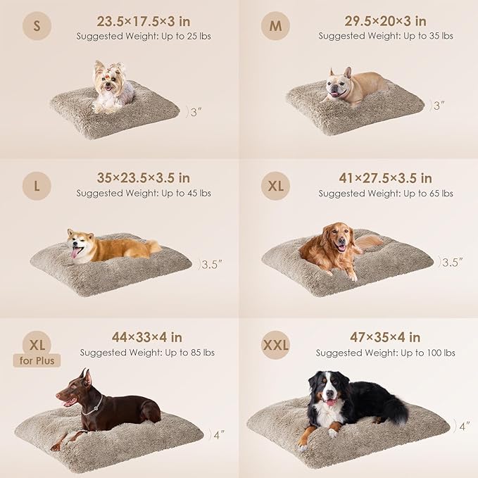 EHEYCIGA Fluffy XXL Dog Crate Pad, Plush Faux Fur Dog Bed for Extra Large Dogs, Calming Anti Anxiety XXL Bed, Washable Soft Warm Crate Mat with Non-Slip Bottom, Taupe