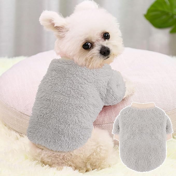 2 Pieces Dog Sweater for Small Dogs Winter Warm Puppy Sweater Fleece Cute Dog Clothes for Dogs Like Chihuahua Yorkie Thick Pet Clothing (Light Grey, Blue, Small)