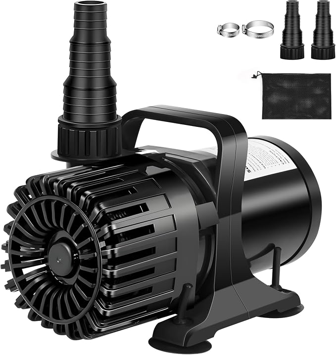 1800 GPH Pond Pump for Fish Pond Fountain & Waterfall, 14ft Lift | 100W Submersible Water Pump, 180° Rotatable Outlet, Filter Bag & 20FT Power Cord, Ultra-Quiet, UL Listed