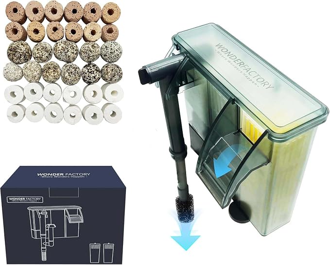 Fish Tank Filter 100GPH, HOB Aquarium Filter with Adjustable Flow, Detachable 3-Stage Filtration System, Hang on Back Filter with Ceramic Ring, Sponge Filter, and Oil Skimmer, Up to 15 Gallon Tanks