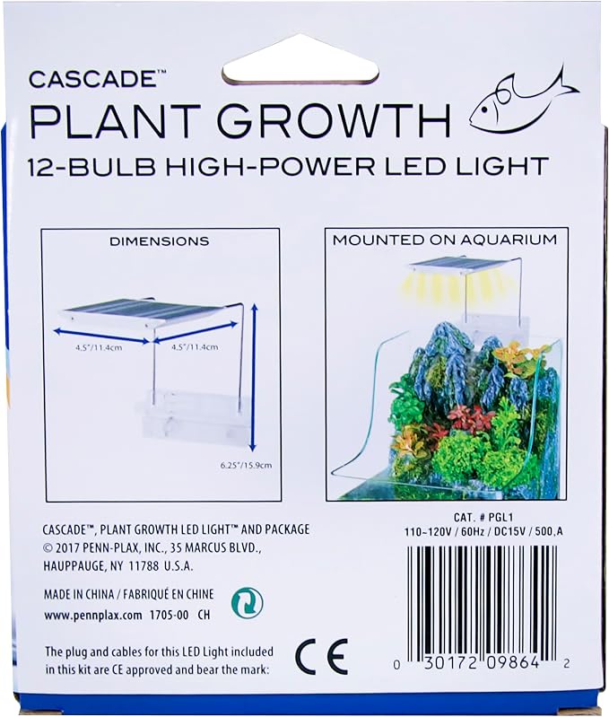 Penn-PLAX Cascade Plant Growth LED Clip-On Light for Rimless Aquariums – Great for Aquatic and Non-Aquatic Plants – 12-Bulb Multicolor