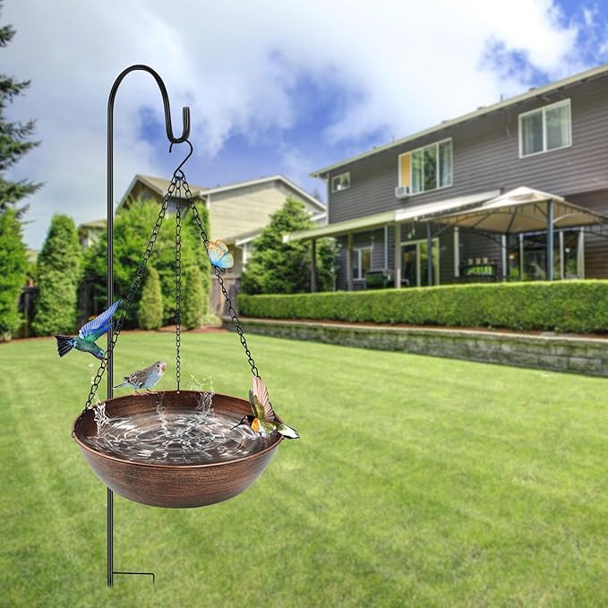 Hanging Bird Bath for Outside, 13" Metal Bird Bath Bowl with Chains & Hook Outdoor Hanging Birdbath for Tree, Gazebo, Patio, Balcony, Gift for Bird Lovers