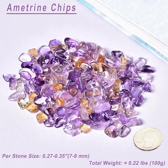 Erliway 100g Natural Ametrine Crystal Chips 7-9mm Tumbled Stones | Small Crushed Crystal Stone, Polished Crystals Chips for Fish Tank, Healing Tumbled Rocks for Reiki Jewelry Making Home Décor