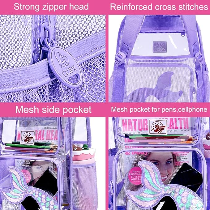 Clear Backpack for Girls and Boys, Kids Transparent Bookbag, 3PCS Cute See Through School Bag for Elementary Prechool