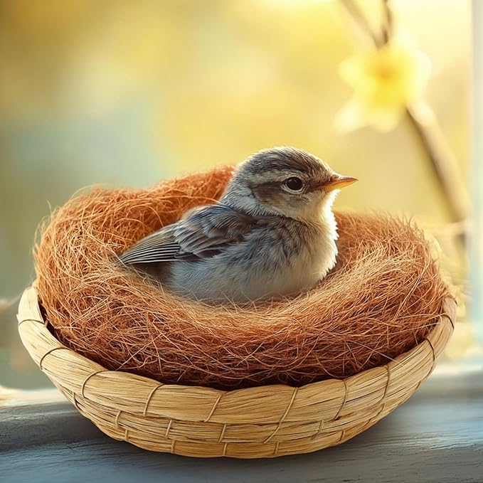 AceOrbit 12 Pcs/6 Set Bird Nest with Coconut Fiber Mats Set Hand-Woven Flat Base Pigeon Birdhouse Breeding Nest Small Animal Cage Accessories for Parrots Budgies Cockatiels Hamsters Gerbils and Pigs