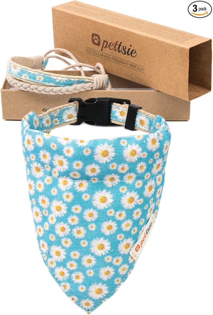 Pettsie Hemp Dog Bandana Collar & Matching Owner Friendship Bracelet | Matching Friendship Bracelet, Durable Hemp, Adjustable, Secure D-Ring, Soft & Comfortable, Turquoise