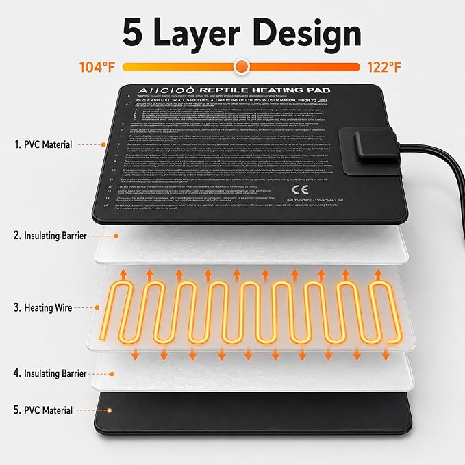 Aiicioo Under Tank Heater Thermostat - Reptile Heating Pad with Temperature Control Reptile Heat Mat for Combo Set for Hermit Crab Lizard Terrarium 8W
