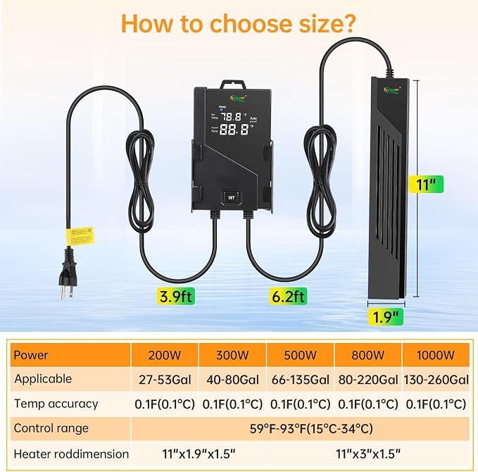 hygger Aquarium Heater with Intelligent Temperature Controller, 300W for 40-80 Gallon Submersible Fish Tank Heater with Leaving Water Automatically Stop Heating System, for Freshwater Saltwater