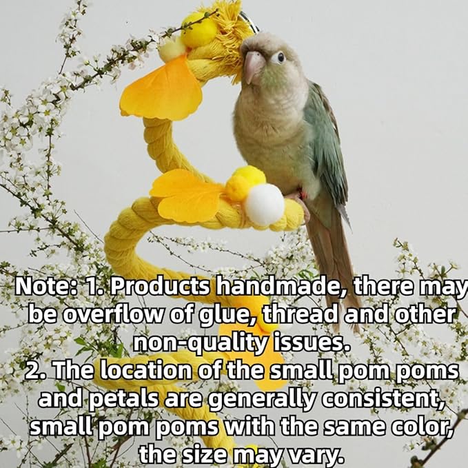 Bird Toys, Rope Perch for Parrots, 39.3 Inches Long, Brightly Colored Handmade Chew Toy, Spiral Design Bird Cage Climbing Rope for Lovebird Conure Quaker Budgie Cockatiel (Pink)